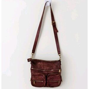 Liebeskind Crossbody Bag Anny Fire Red Aged Leather Zip Flannel Plaid Lined Boho